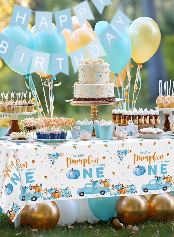 Nefelibata 3Pcs Our Little Pumpkin is Turning One Tablecloths Blue Pumpkin First Year Old Birthday Plastic Table Cover Party Supplies for Fall Halloween Thanksgiving Boy Birthday Party Decor - Image 5
